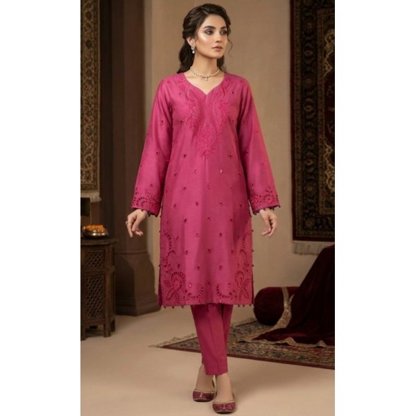 Premium Raspberry Viscose Silk Ready-to-Wear Outfit