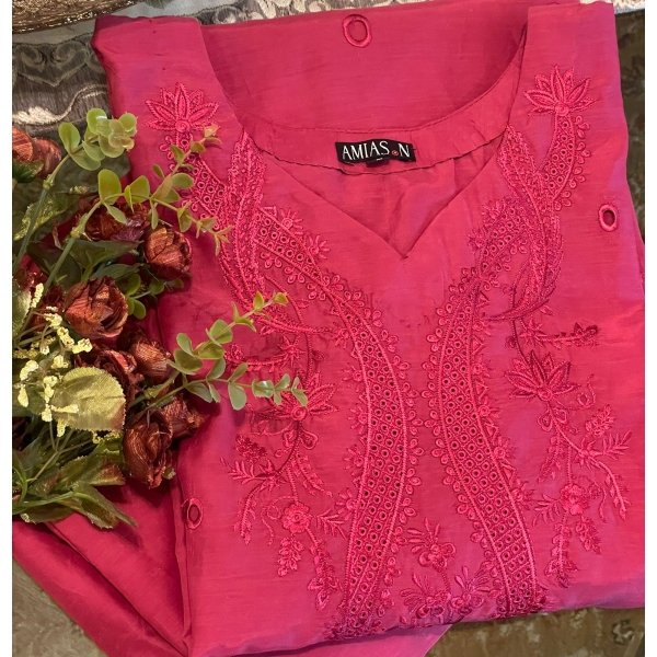 Premium Raspberry Viscose Silk Ready-to-Wear Outfit - Image 2