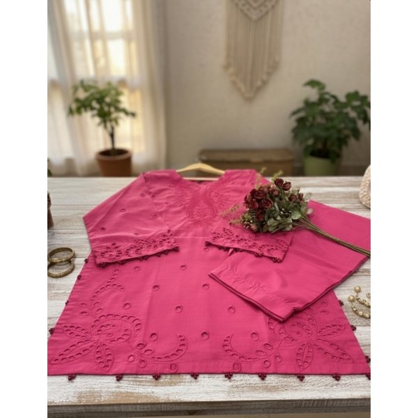 Premium Raspberry Viscose Silk Ready-to-Wear Outfit - Image 4