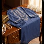 Formal Slate Blue Viscose Silk Kurta with Intricate Embroidery & Straight Pants - Image 4