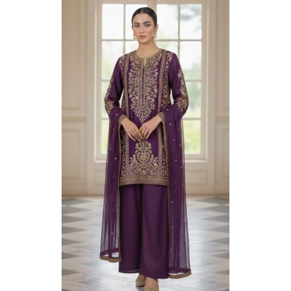 Plum Rawsilk Festive Three-piece