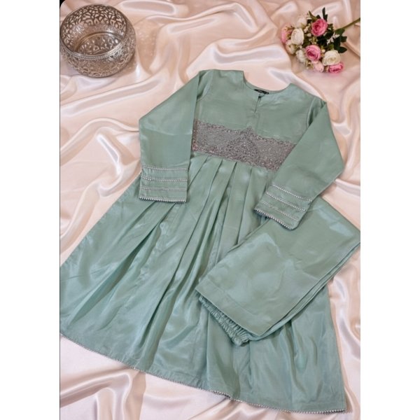 Ethereal Mint 2-Piece Raw Silk Set - Image 3