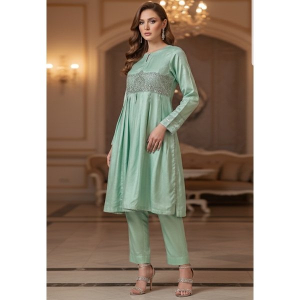 Ethereal Mint 2-Piece Raw Silk Set